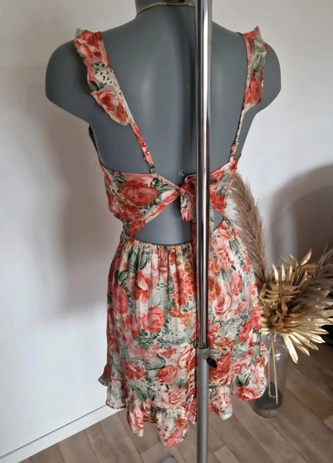 Vestido floral Peace n' Love S/M – Costas abertas – Fios dourados lurex – Nova com etiqueta – photo 5